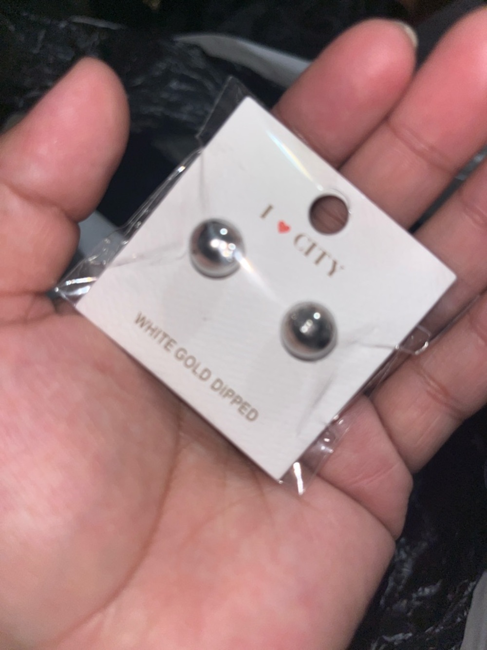 I ♥ City White Gold Dipped Stud Earrings - Silver Tone